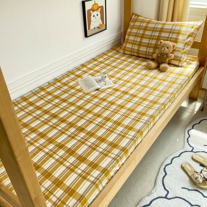 91家纺网 家纺一手货源 找家纺 恋人优选 2025新款儿童学生宿舍上下铺全棉纯棉色织床笠单品单床笠床笠单件-无标款系列一 芒果格