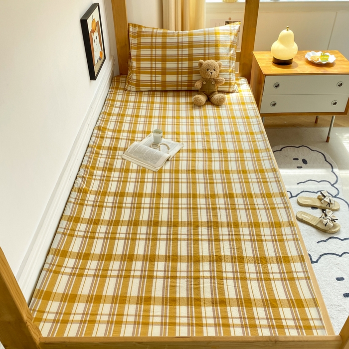 91家纺网 家纺一手货源 找家纺 恋人优选 2025新款儿童学生宿舍上下铺全棉纯棉色织床笠单品单床笠床笠单件-无标款系列一 芒果格