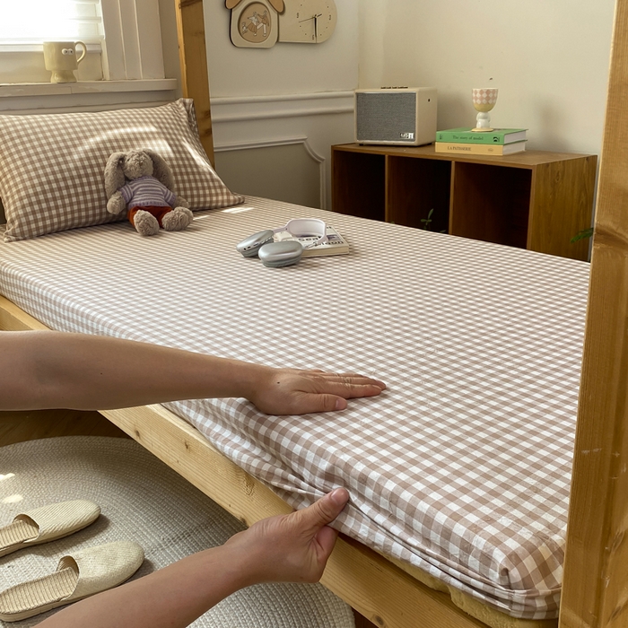 91家纺网 家纺一手货源 找家纺 恋人优选 2025新款儿童学生宿舍上下铺全棉纯棉色织床笠单品单床笠床笠单件-无标款系列一 米小格