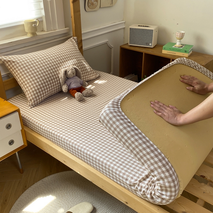 91家纺网 家纺一手货源 找家纺 恋人优选 2025新款儿童学生宿舍上下铺全棉纯棉色织床笠单品单床笠床笠单件-无标款系列一 米小格