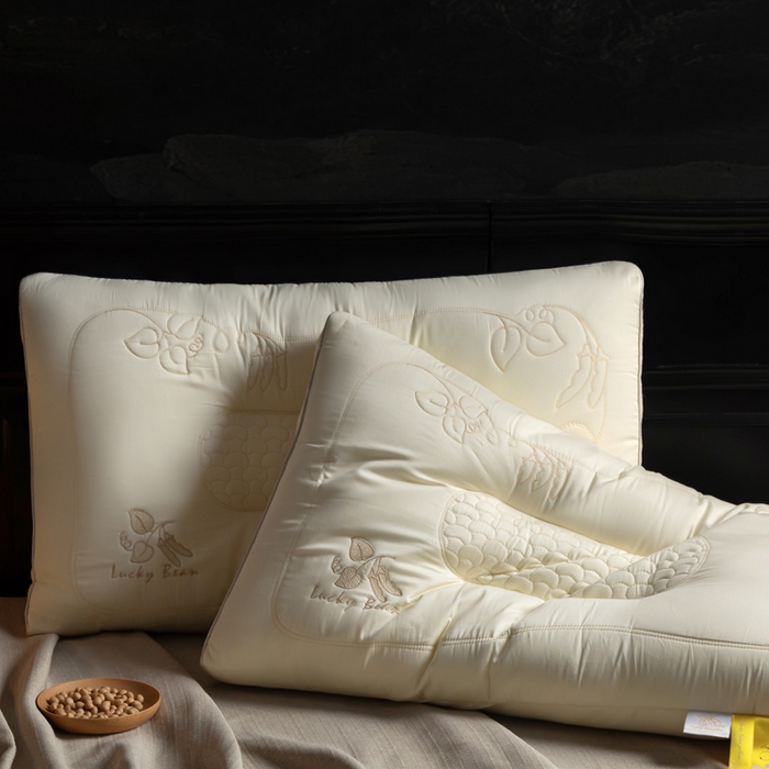 91家纺网 家纺一手货源 找家纺 慕尚家纺 2025新款简约天丝棉绣花枕头枕芯 舒适大豆枕 48x74cm/只