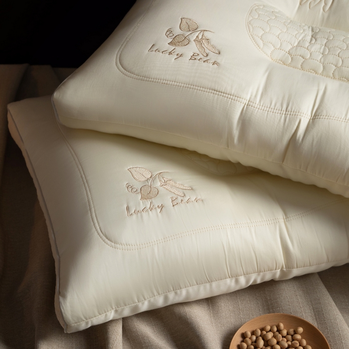 91家纺网 家纺一手货源 找家纺 慕尚家纺 2025新款简约天丝棉绣花枕头枕芯 舒适大豆枕 48x74cm/只