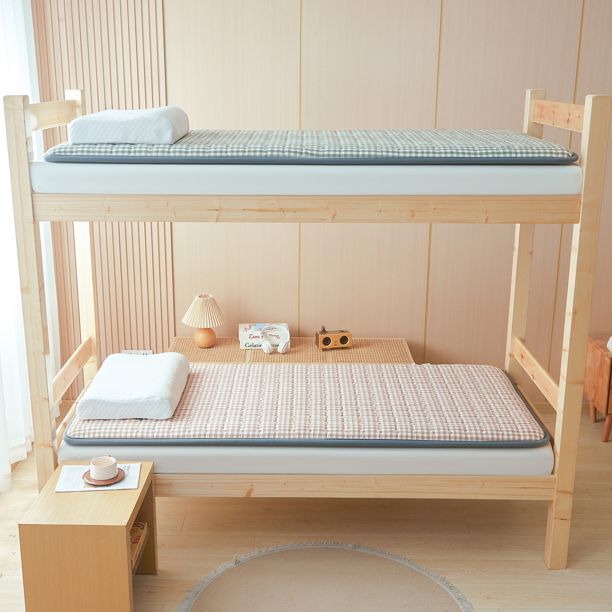 91家纺网 家纺一手货源 找家纺 丽诺床垫 2025新款全棉色织棉花学生床垫 棉花床垫-咖小格