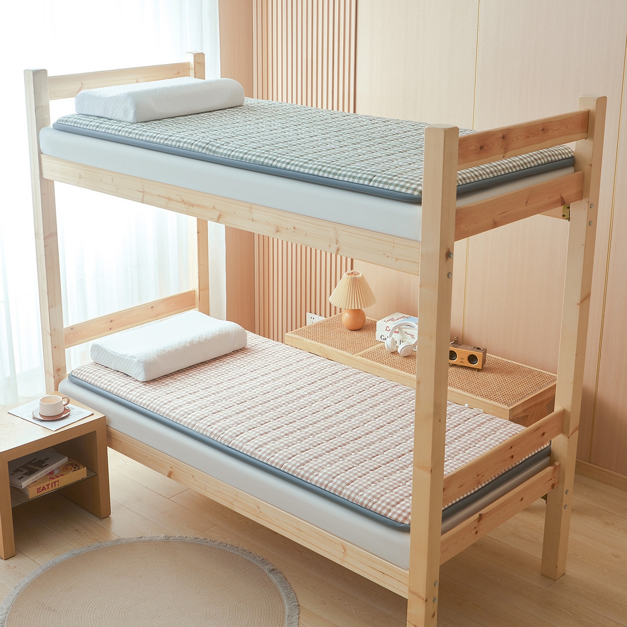 91家纺网 家纺一手货源 找家纺 丽诺床垫 2025新款全棉色织棉花学生床垫 棉花床垫-咖小格