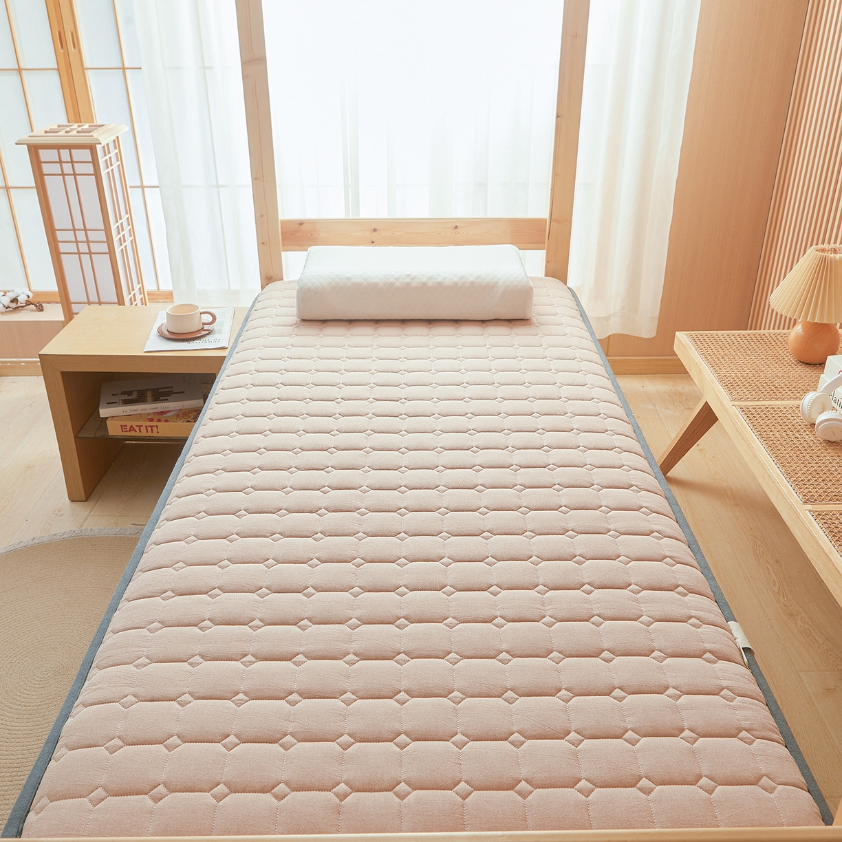 91家纺网 家纺一手货源 找家纺 丽诺床垫 2025新款全棉色织棉花学生床垫 棉花床垫-卡其色