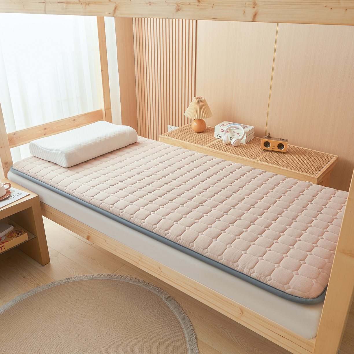 91家纺网 家纺一手货源 找家纺 丽诺床垫 2025新款全棉色织棉花学生床垫 棉花床垫-卡其色