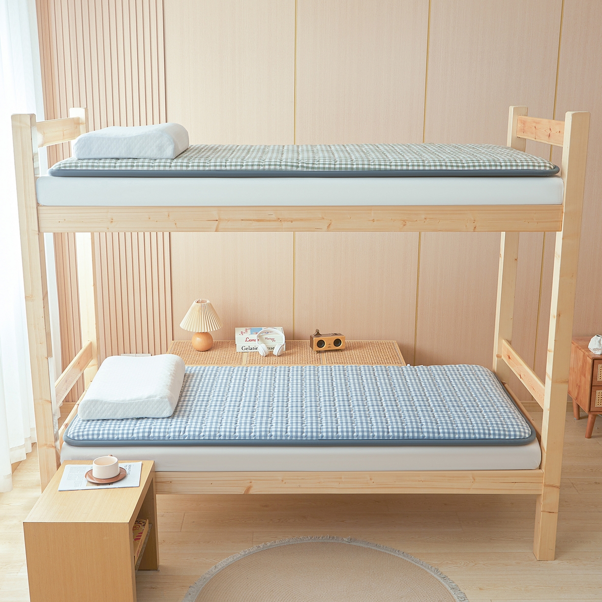 91家纺网 家纺一手货源 找家纺 丽诺床垫 2025新款全棉色织棉花学生床垫 棉花床垫-蓝小格