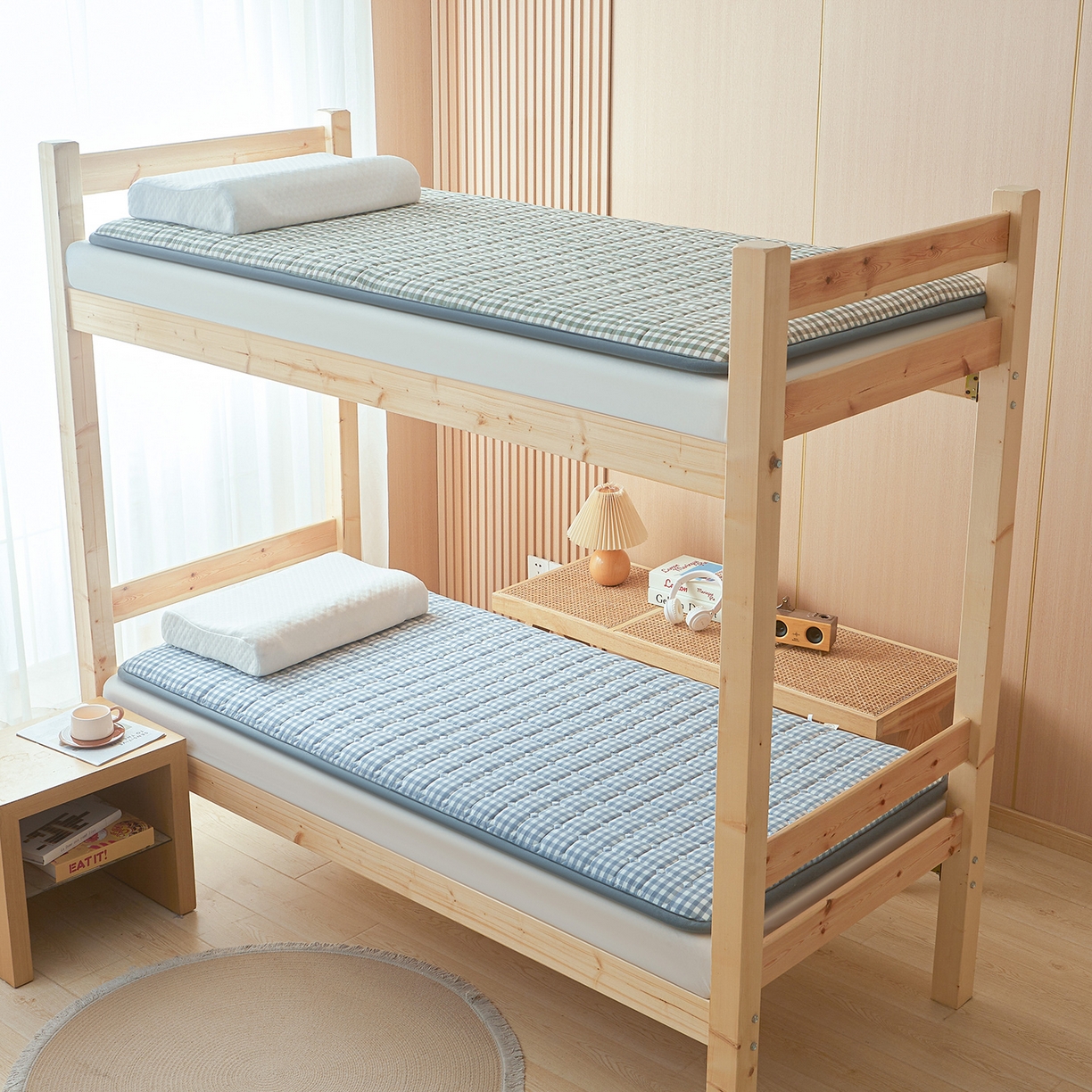 91家纺网 家纺一手货源 找家纺 丽诺床垫 2025新款全棉色织棉花学生床垫 棉花床垫-蓝小格