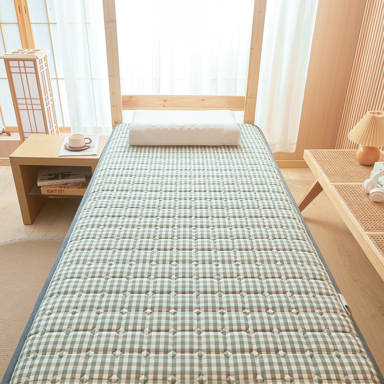 91家纺网 家纺一手货源 找家纺 丽诺床垫 2025新款全棉色织棉花学生床垫 棉花床垫-绿小格