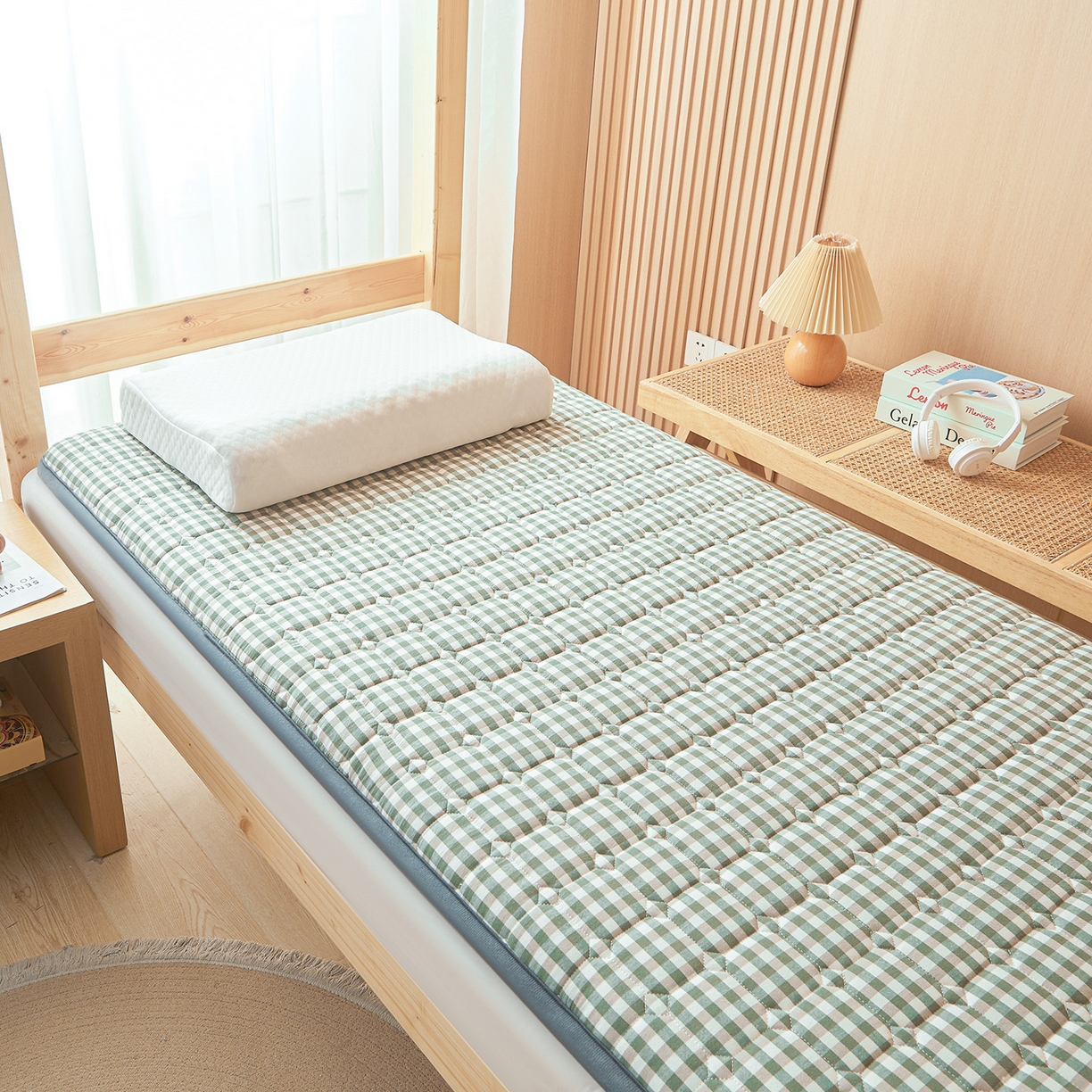 91家纺网 家纺一手货源 找家纺 丽诺床垫 2025新款全棉色织棉花学生床垫 棉花床垫-绿小格