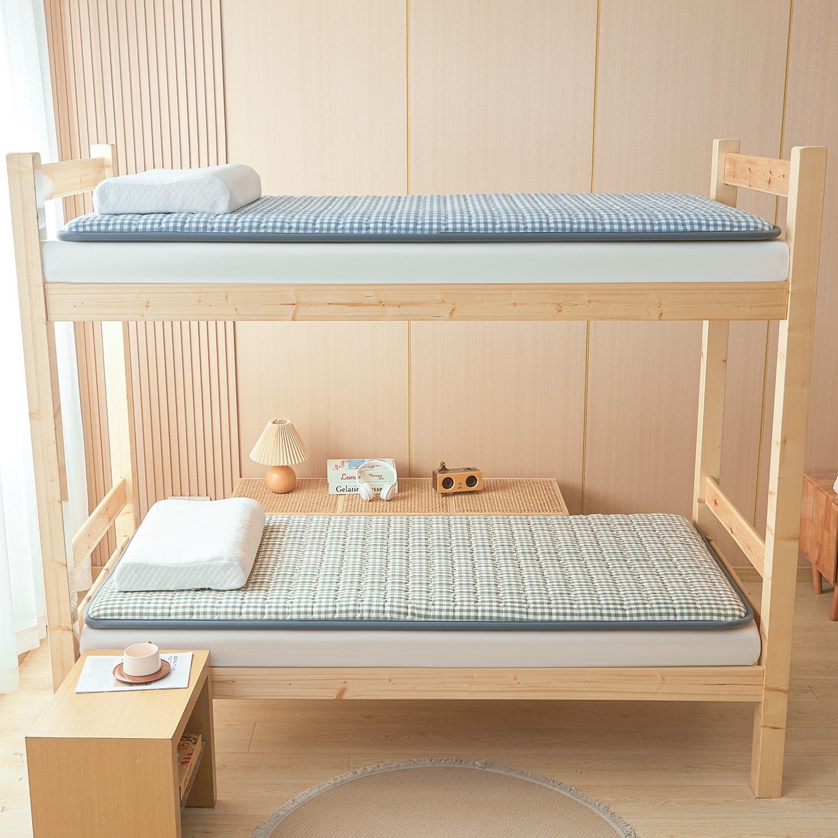 91家纺网 家纺一手货源 找家纺 丽诺床垫 2025新款全棉色织棉花学生床垫 棉花床垫-绿小格