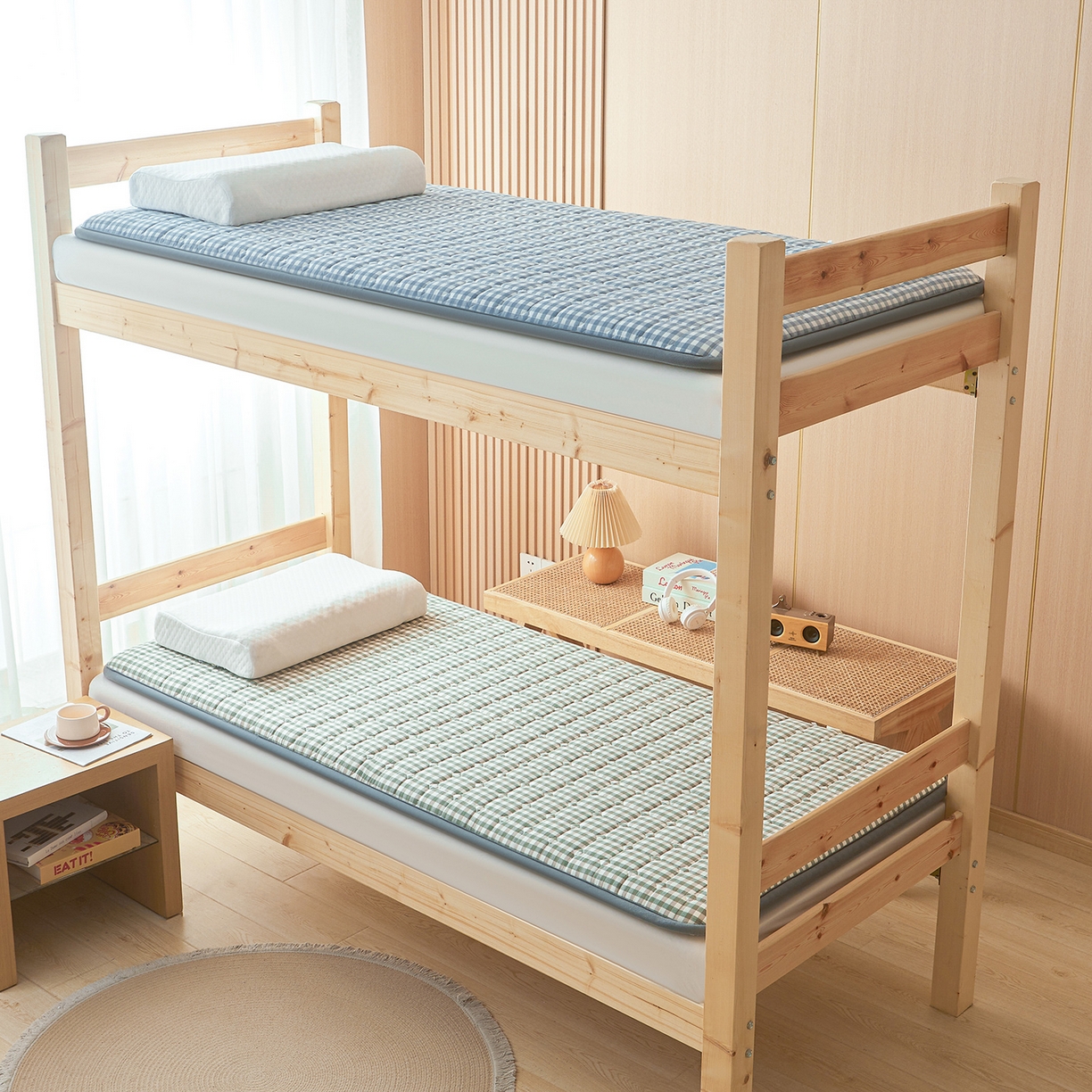 91家纺网 家纺一手货源 找家纺 丽诺床垫 2025新款全棉色织棉花学生床垫 棉花床垫-绿小格