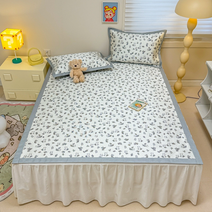 91家纺网 家纺一手货源 找家纺 （总）慕尚家纺 2025新款600D小清新凉感冰丝凉席三件套