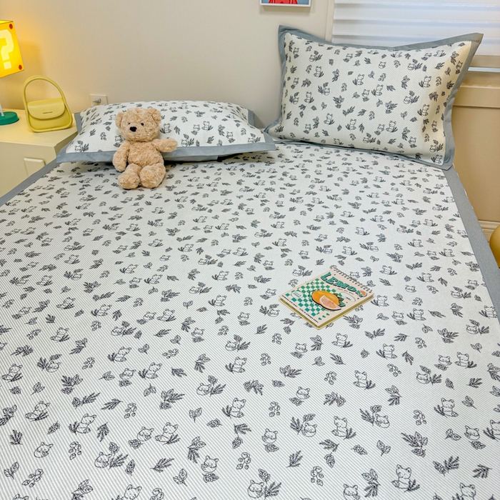 91家纺网 家纺一手货源 找家纺 慕尚家纺 2025新款600D小清新凉感冰丝凉席三件套 狐狸窝