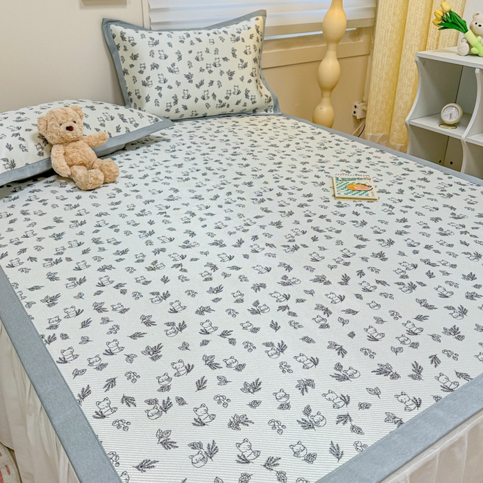 91家纺网 家纺一手货源 找家纺 慕尚家纺 2025新款600D小清新凉感冰丝凉席三件套 狐狸窝