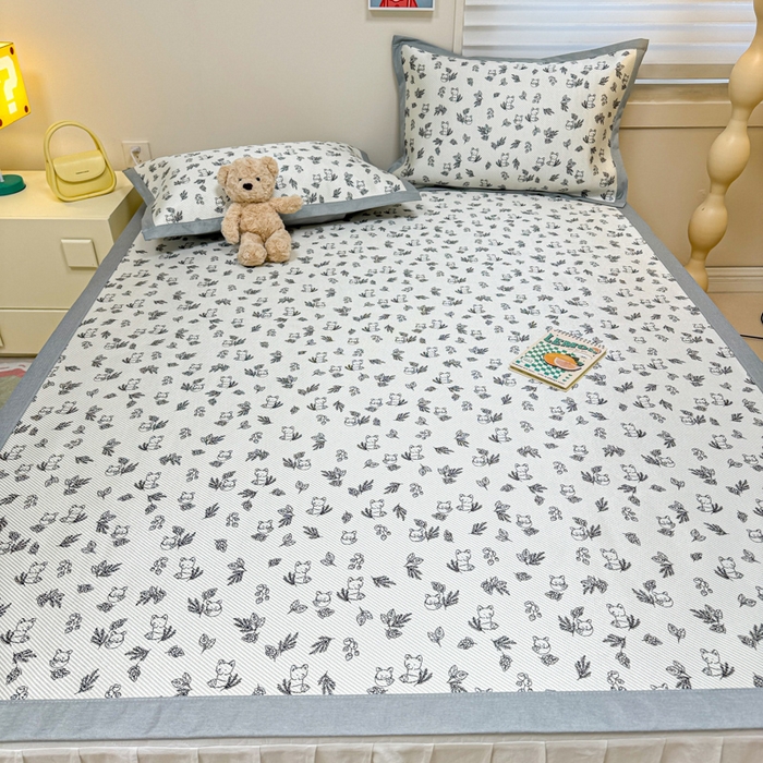 91家纺网 家纺一手货源 找家纺 慕尚家纺 2025新款600D小清新凉感冰丝凉席三件套 狐狸窝