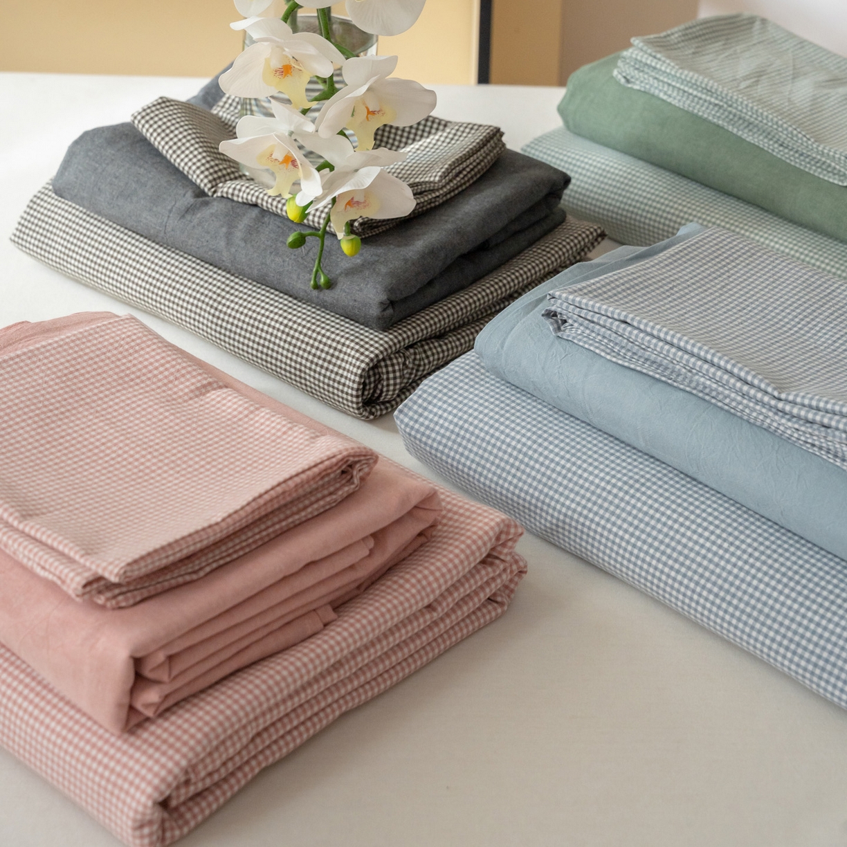 91家纺网 家纺一手货源 找家纺 （总）玖弘家居 2025新款全棉水洗棉细格四件套