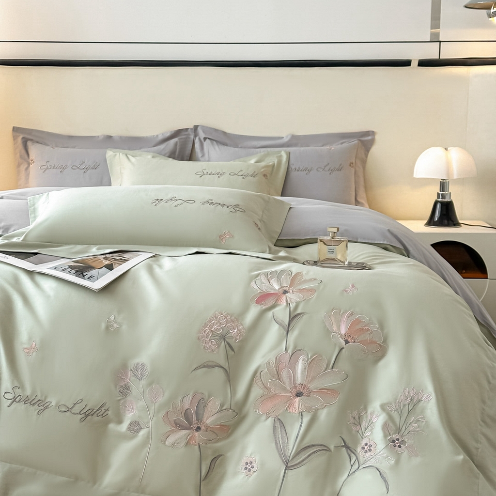 91家纺网 家纺一手货源 找家纺 （总）博之洋婚庆 2025新款纯棉全棉长绒棉刺绣绣花高端礼盒四件套-花之语系列