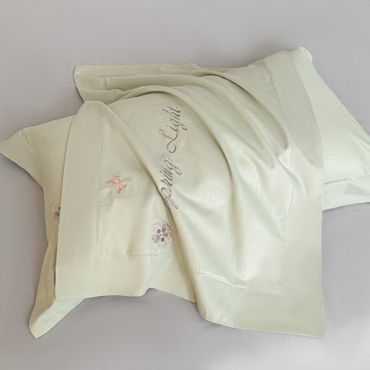 91家纺网 家纺一手货源 找家纺 博之洋婚庆 2025新款纯棉全棉长绒棉刺绣绣花高端礼盒四件套-花之语系列 豆绿