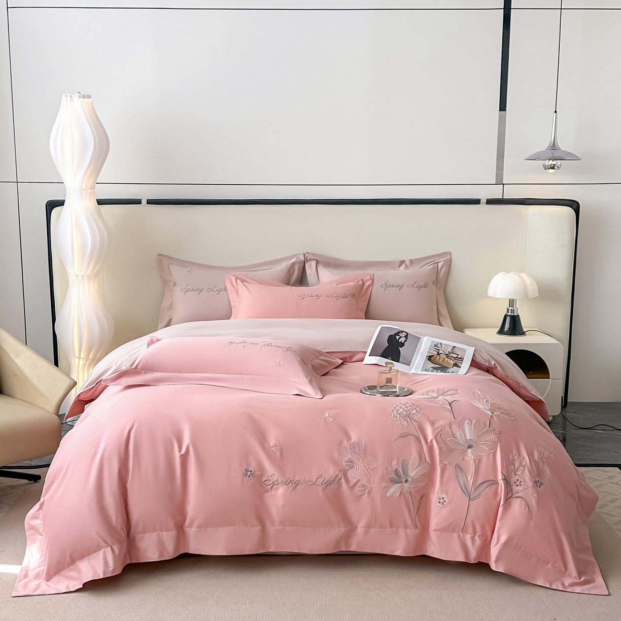 博之洋婚庆 2025新款纯棉全棉长绒棉刺绣绣花高端礼盒四件套-花之语系列 豆沙