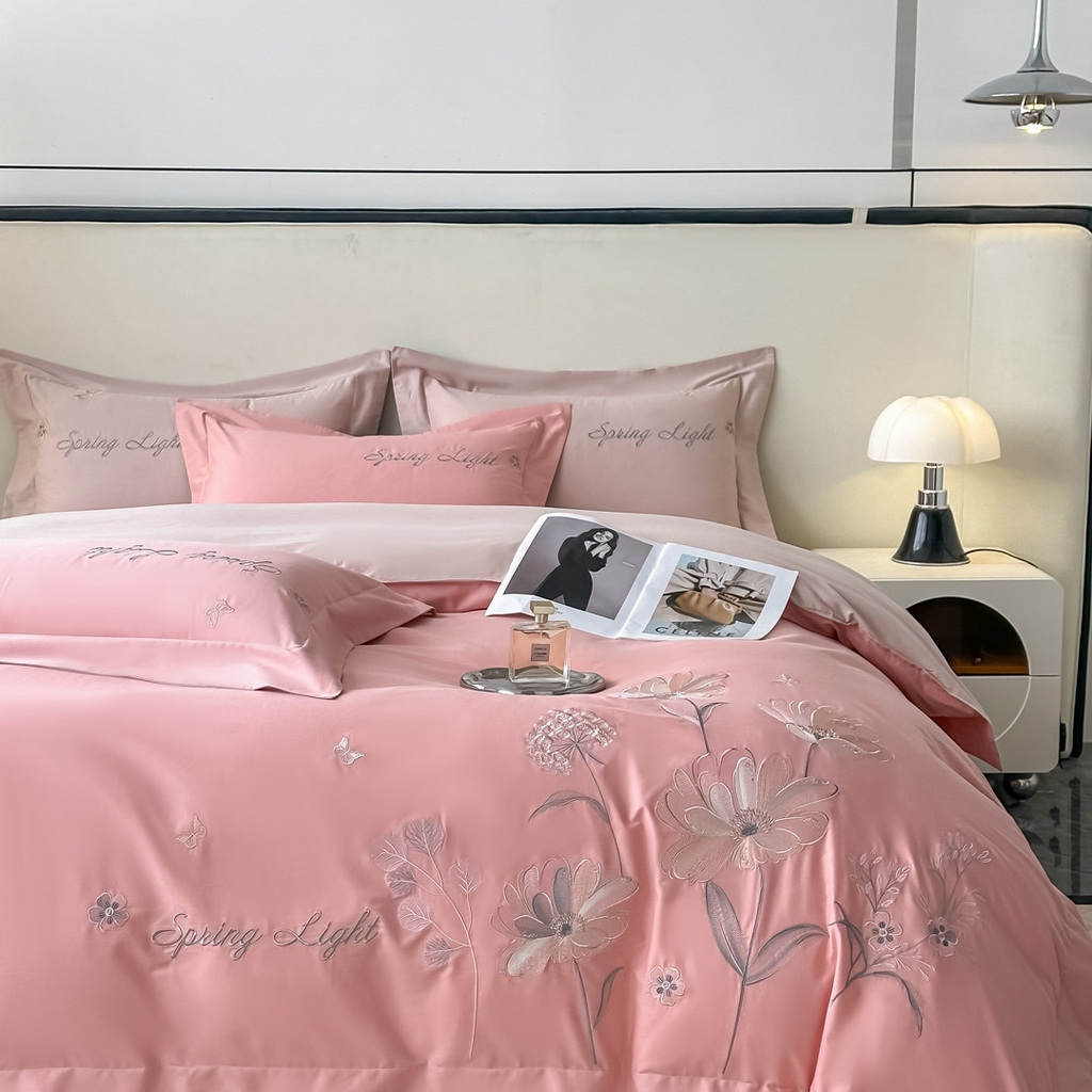 91家纺网 家纺一手货源 找家纺 博之洋婚庆 2025新款纯棉全棉长绒棉刺绣绣花高端礼盒四件套-花之语系列 豆沙