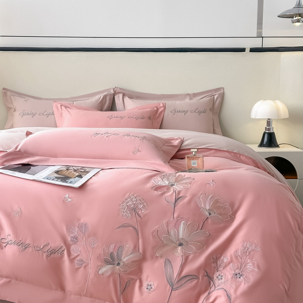 91家纺网 家纺一手货源 找家纺 博之洋婚庆 2025新款纯棉全棉长绒棉刺绣绣花高端礼盒四件套-花之语系列 豆沙