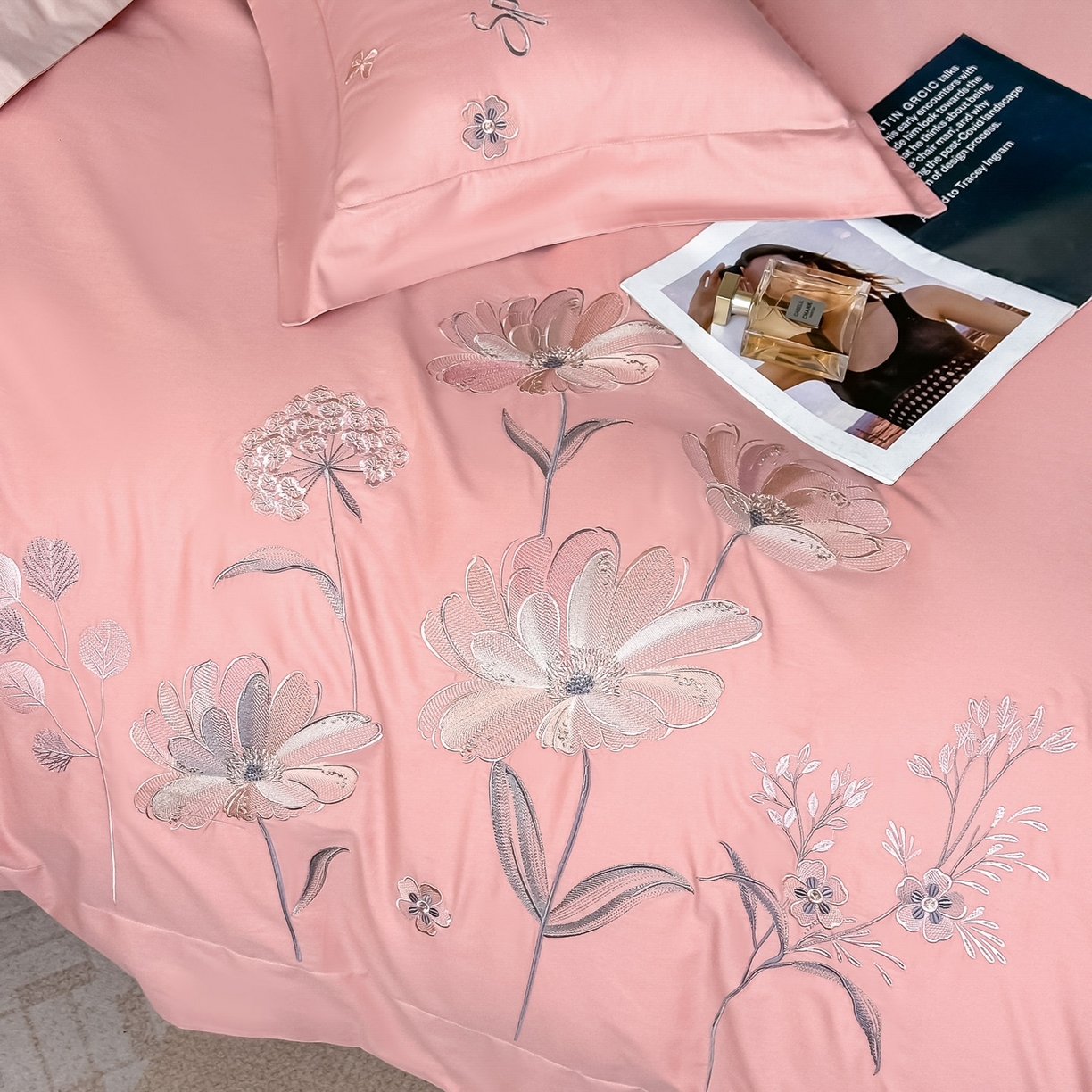 91家纺网 家纺一手货源 找家纺 博之洋婚庆 2025新款纯棉全棉长绒棉刺绣绣花高端礼盒四件套-花之语系列 豆沙