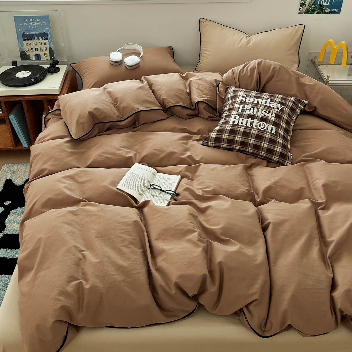 91家纺网 家纺一手货源 找家纺 （总）三朵家纺 2025新款50支加厚全棉纯棉磨毛混搭四件套-美拉德系列