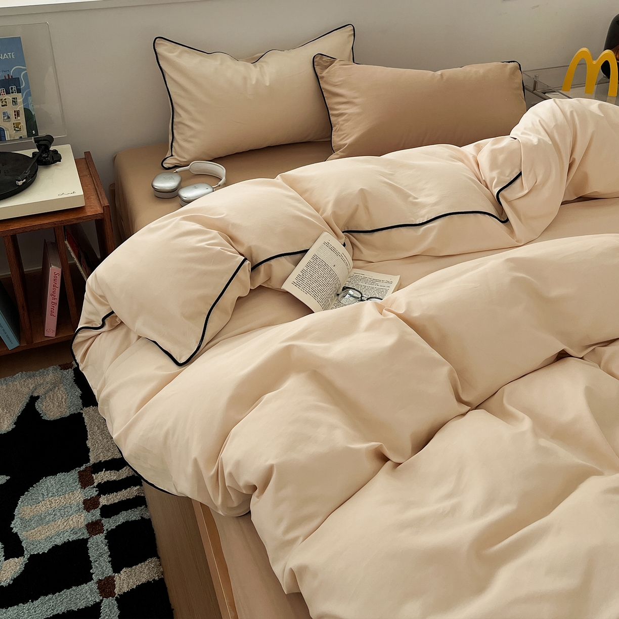 91家纺网 家纺一手货源 找家纺 三朵家纺 2025新款50支加厚全棉纯棉磨毛混搭四件套-美拉德系列 茶咖色