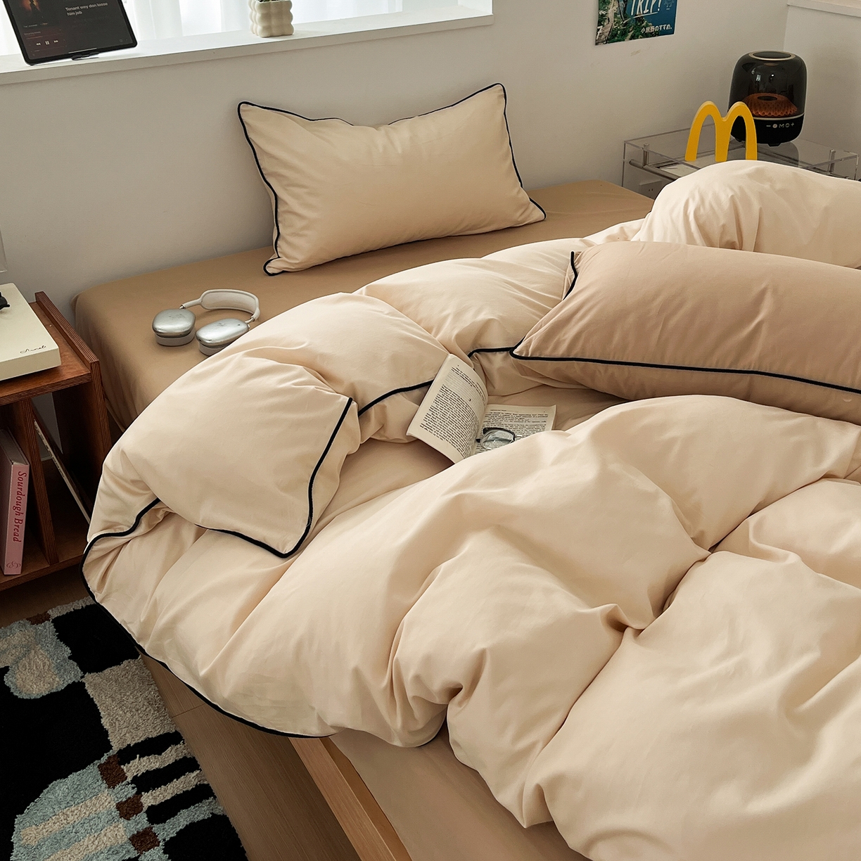 91家纺网 家纺一手货源 找家纺 三朵家纺 2025新款50支加厚全棉纯棉磨毛混搭四件套-美拉德系列 茶咖色