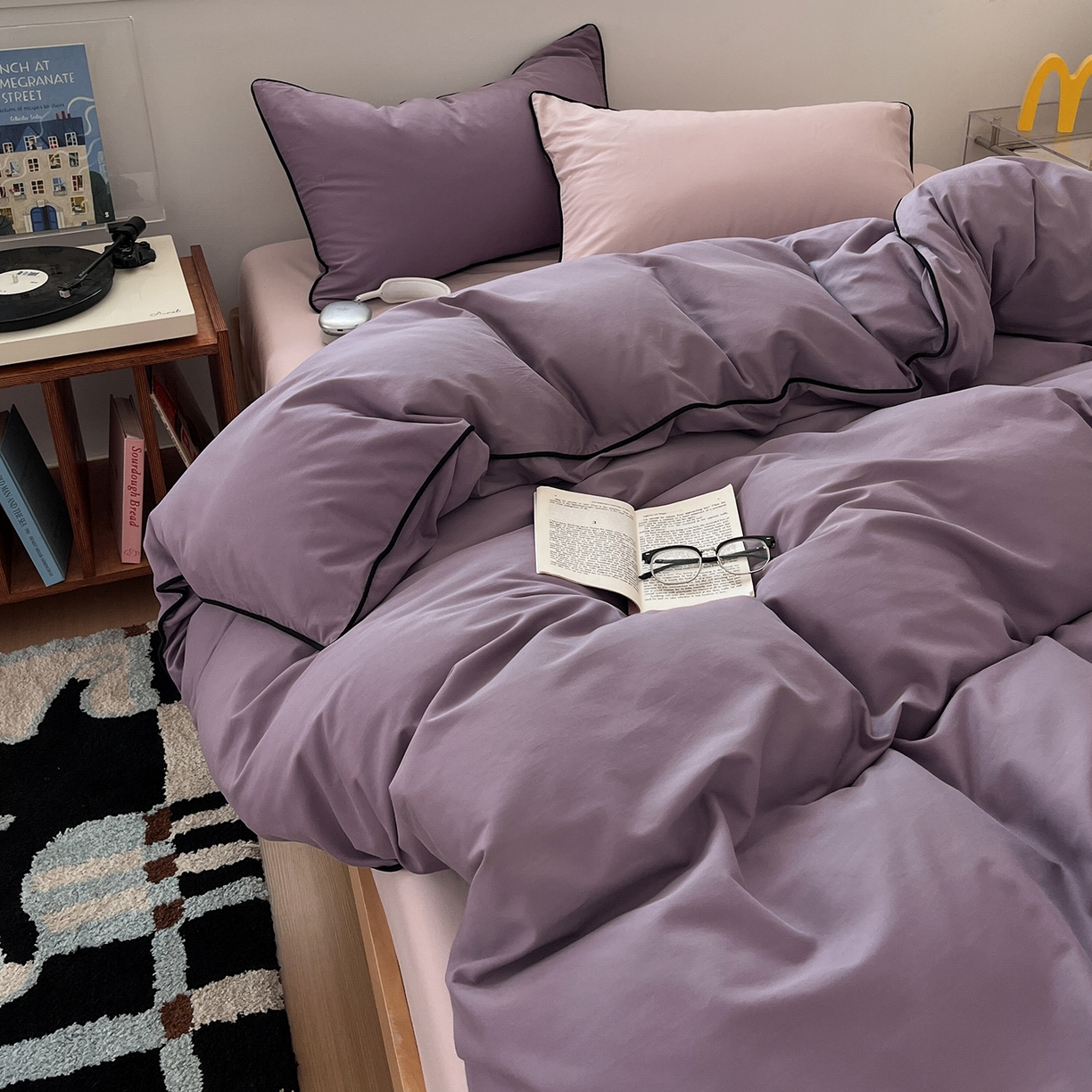 91家纺网 家纺一手货源 找家纺 三朵家纺 2025新款50支加厚全棉纯棉磨毛混搭四件套-美拉德系列 风信紫