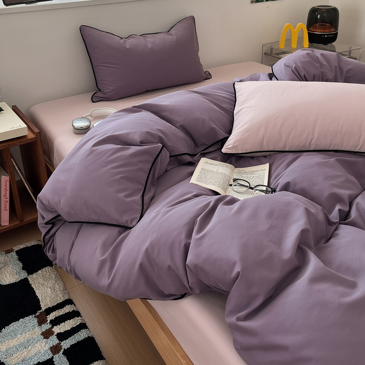 91家纺网 家纺一手货源 找家纺 三朵家纺 2025新款50支加厚全棉纯棉磨毛混搭四件套-美拉德系列 风信紫