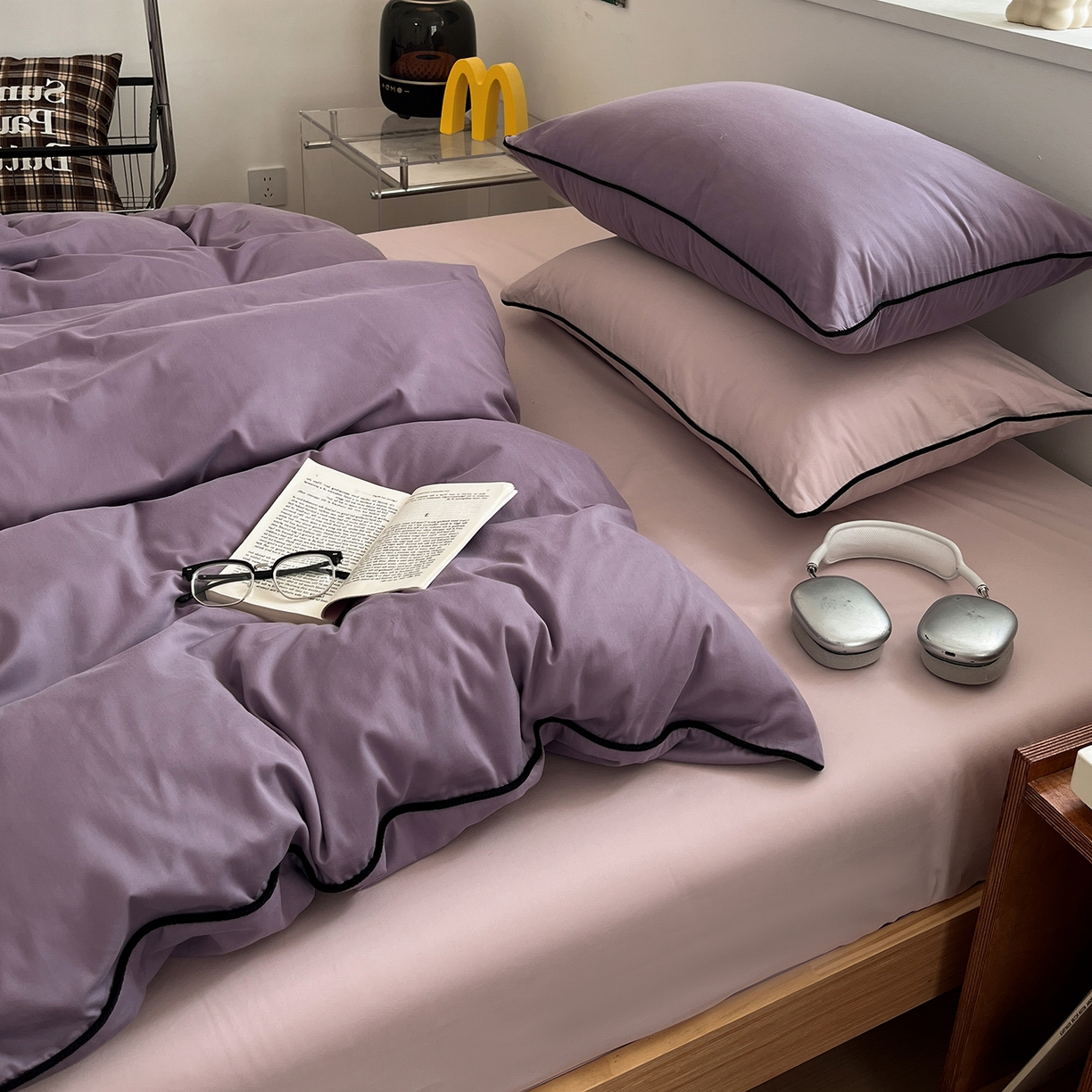 91家纺网 家纺一手货源 找家纺 三朵家纺 2025新款50支加厚全棉纯棉磨毛混搭四件套-美拉德系列 风信紫