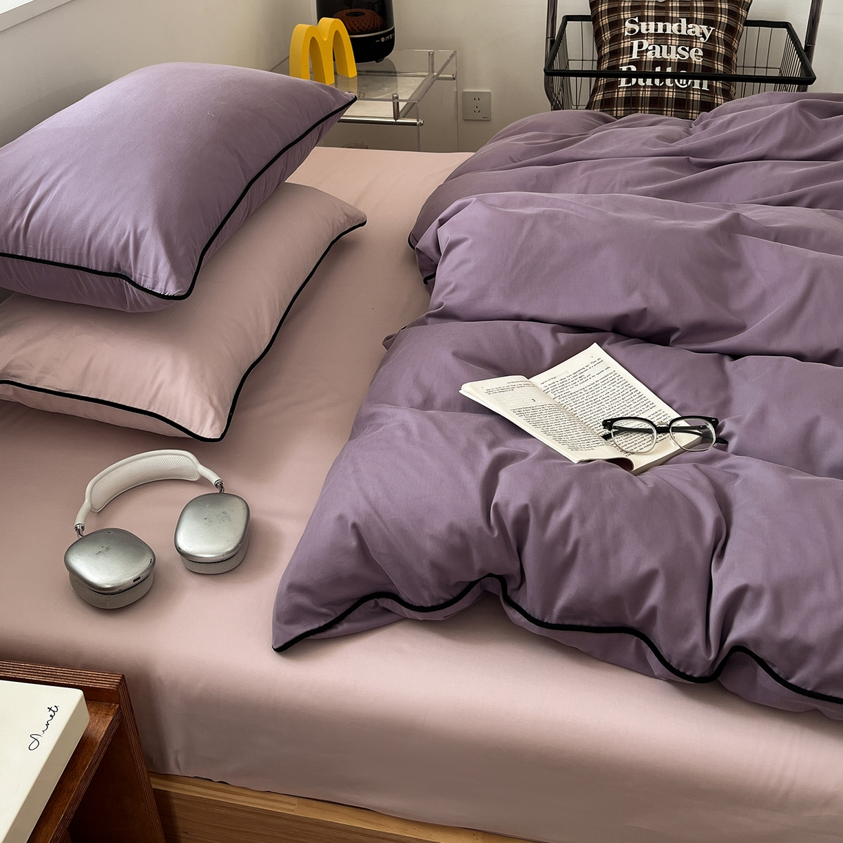 91家纺网 家纺一手货源 找家纺 三朵家纺 2025新款50支加厚全棉纯棉磨毛混搭四件套-美拉德系列 风信紫