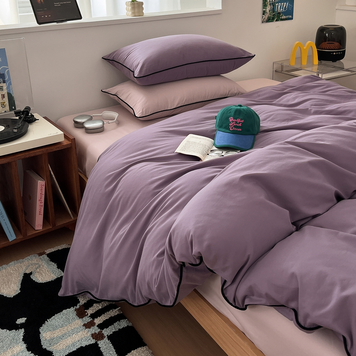 91家纺网 家纺一手货源 找家纺 三朵家纺 2025新款50支加厚全棉纯棉磨毛混搭四件套-美拉德系列 风信紫