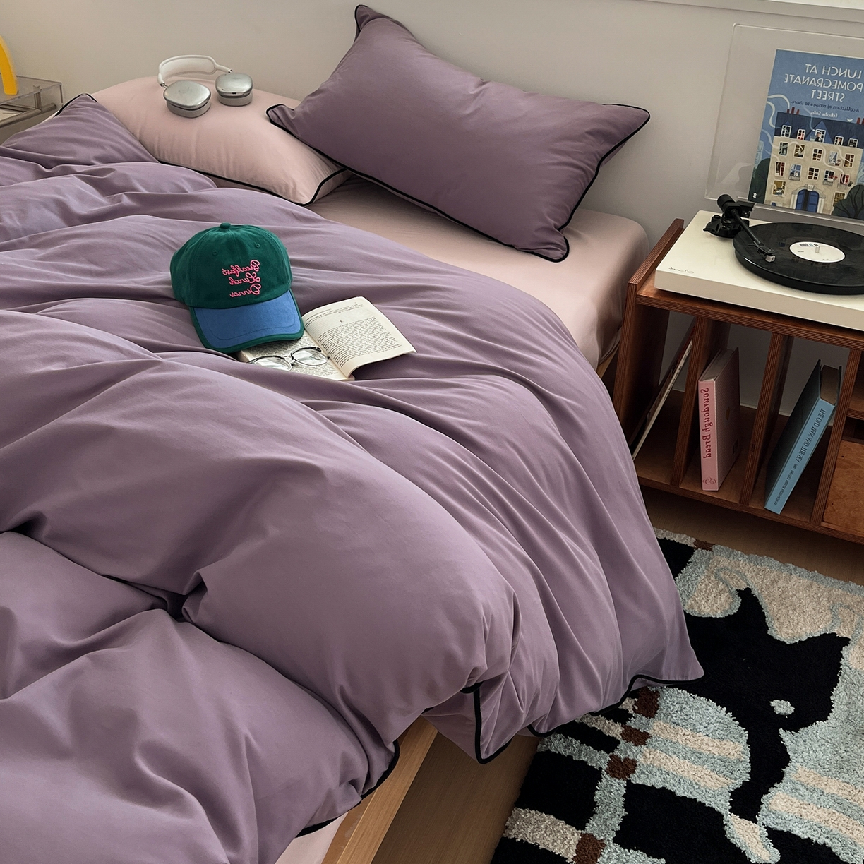 91家纺网 家纺一手货源 找家纺 三朵家纺 2025新款50支加厚全棉纯棉磨毛混搭四件套-美拉德系列 风信紫