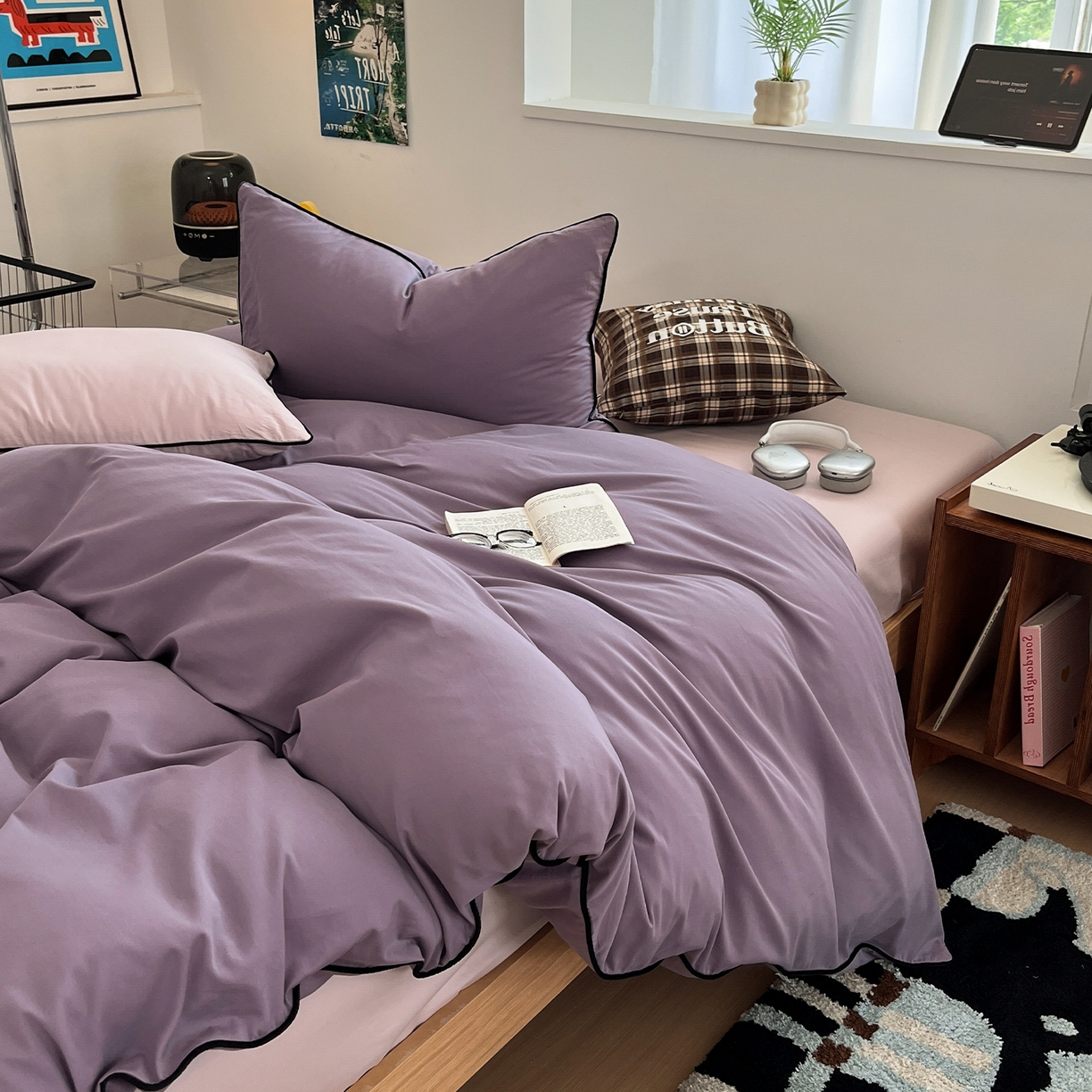 91家纺网 家纺一手货源 找家纺 三朵家纺 2025新款50支加厚全棉纯棉磨毛混搭四件套-美拉德系列 风信紫