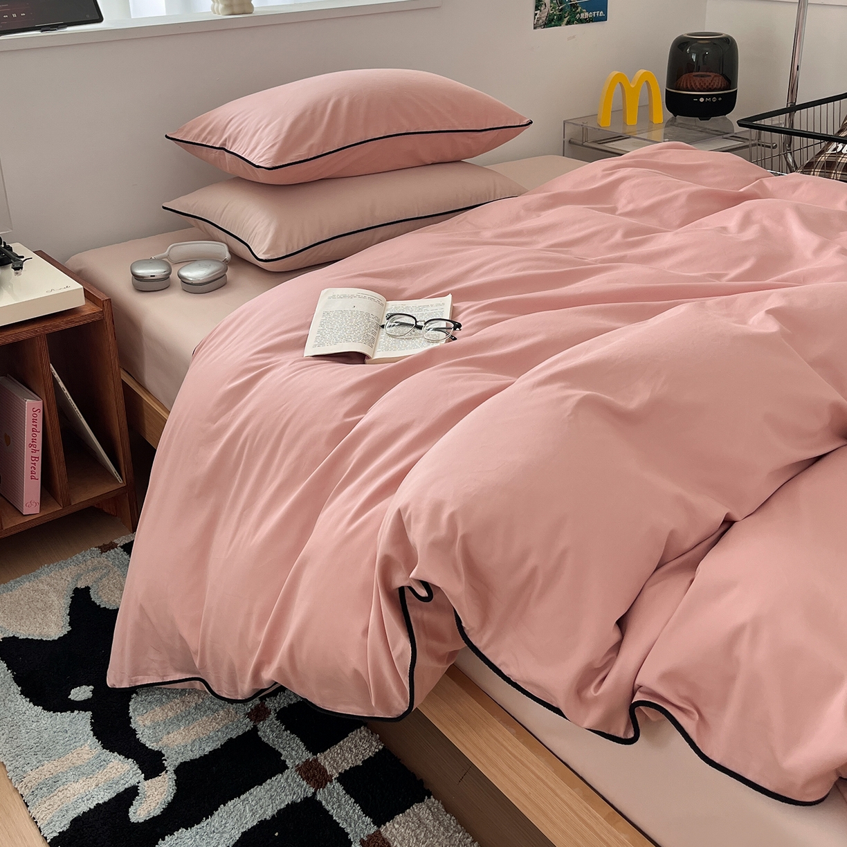 91家纺网 家纺一手货源 找家纺 三朵家纺 2025新款50支加厚全棉纯棉磨毛混搭四件套-美拉德系列 复古粉