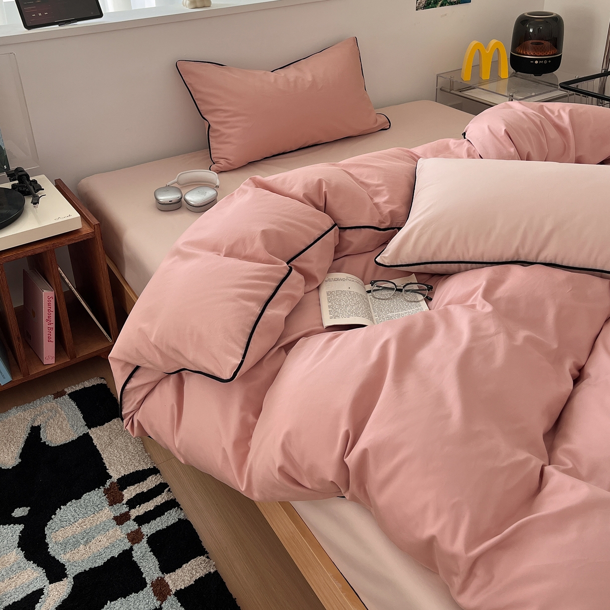 91家纺网 家纺一手货源 找家纺 三朵家纺 2025新款50支加厚全棉纯棉磨毛混搭四件套-美拉德系列 复古粉