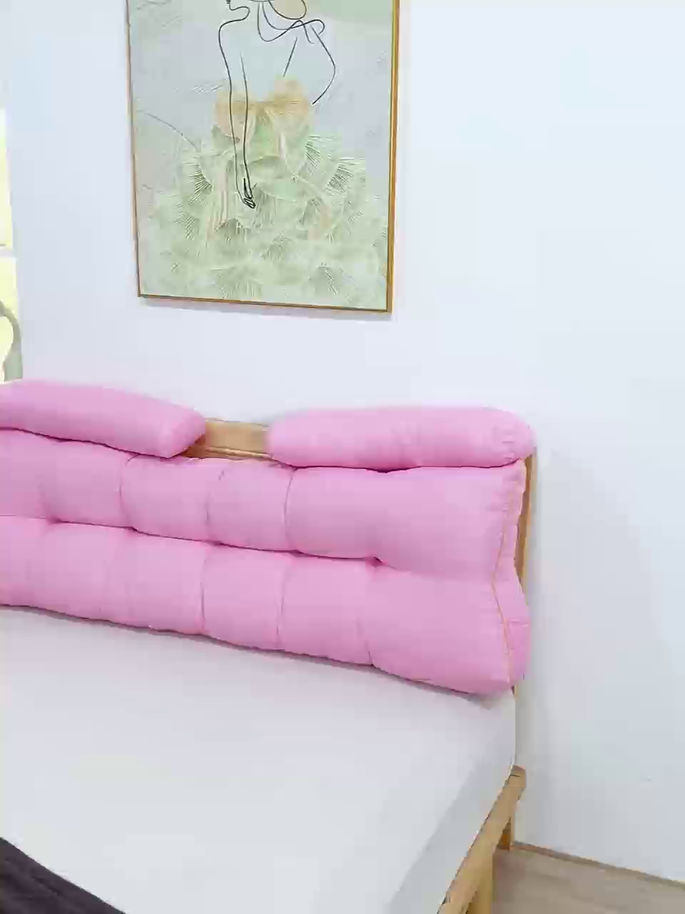 91家纺网 家纺一手货源 找家纺 沐沐家纺 2026新款纯色磨毛布三角靠垫带头枕款 玫粉