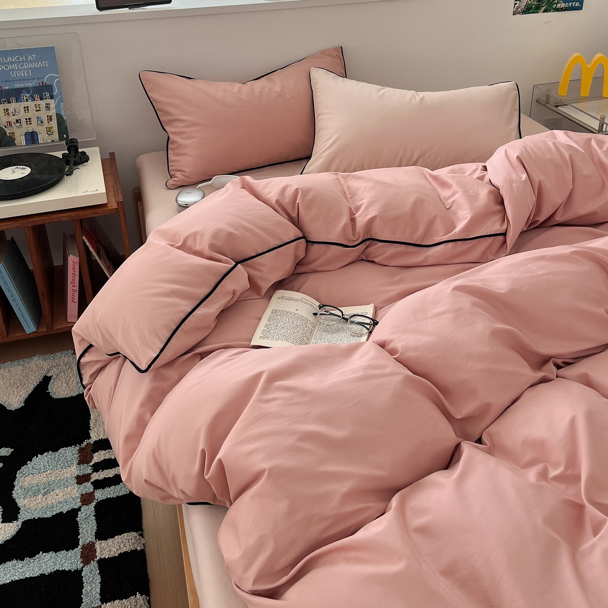 91家纺网 家纺一手货源 找家纺 三朵家纺 2025新款50支加厚全棉纯棉磨毛混搭四件套-美拉德系列 复古粉