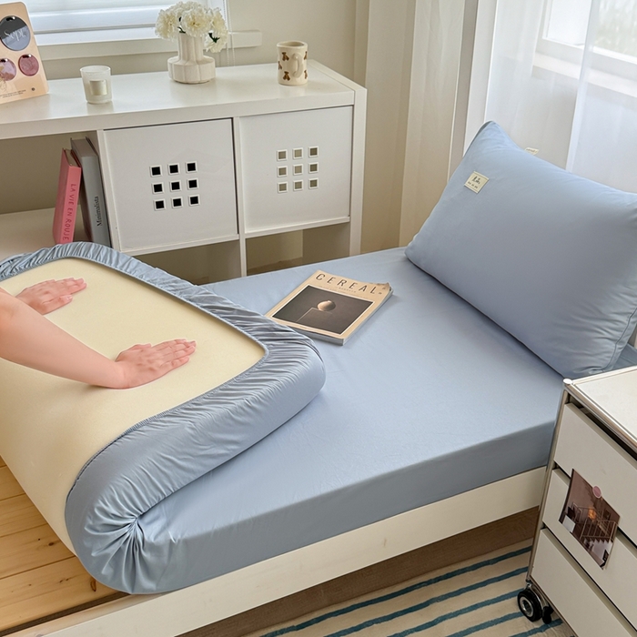 91家纺网 家纺一手货源 找家纺 眠博士 2025新款A类40支13372全棉纯棉纯色学生床三件套 浅蓝