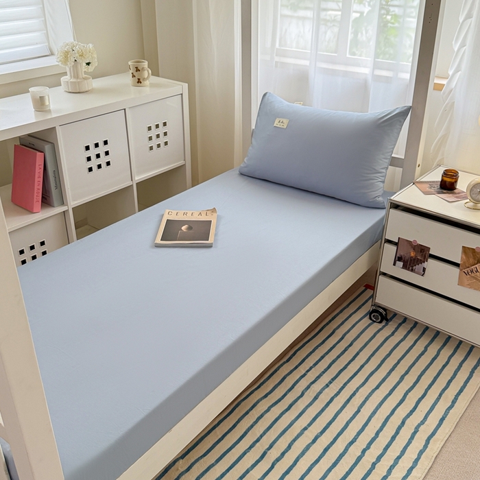 91家纺网 家纺一手货源 找家纺 眠博士 2025新款A类40支13372全棉纯棉纯色学生床三件套 浅蓝