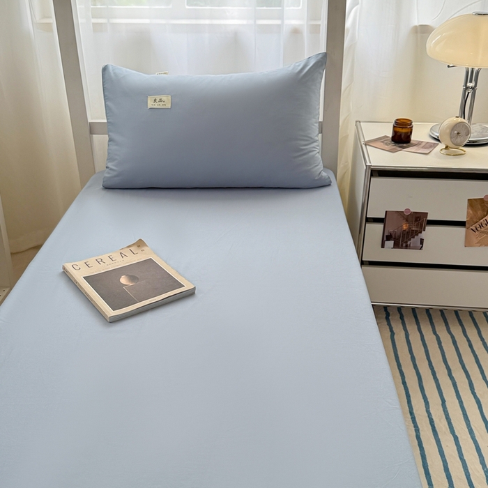 91家纺网 家纺一手货源 找家纺 眠博士 2025新款A类40支13372全棉纯棉纯色学生床三件套 浅蓝