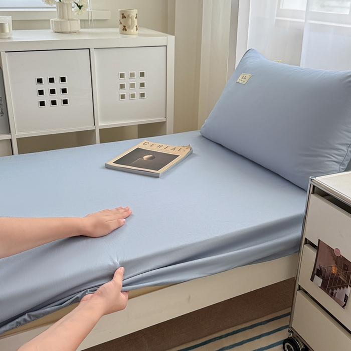 91家纺网 家纺一手货源 找家纺 眠博士 2025新款A类40支13372全棉纯棉纯色学生床三件套 浅蓝