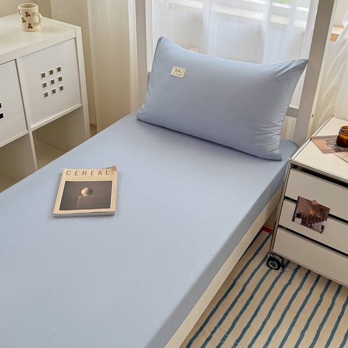 91家纺网 家纺一手货源 找家纺 眠博士 2025新款A类40支13372全棉纯棉纯色学生床三件套 浅蓝