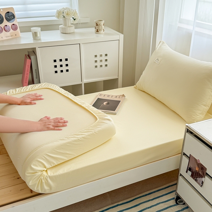 91家纺网 家纺一手货源 找家纺 眠博士 2025新款A类40支13372全棉纯棉纯色学生床三件套 浅黄