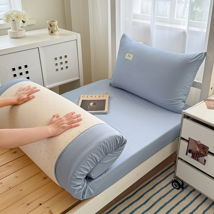 91家纺网 家纺一手货源 找家纺 眠博士 2025新款A类40支13372全棉纯棉纯色学生床三件套 浅蓝