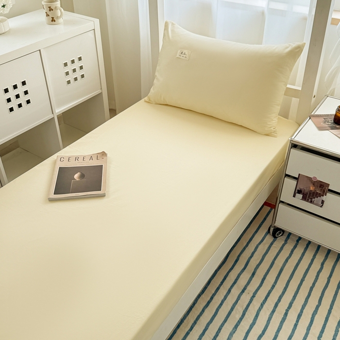 91家纺网 家纺一手货源 找家纺 眠博士 2025新款A类40支13372全棉纯棉纯色学生床三件套 浅黄