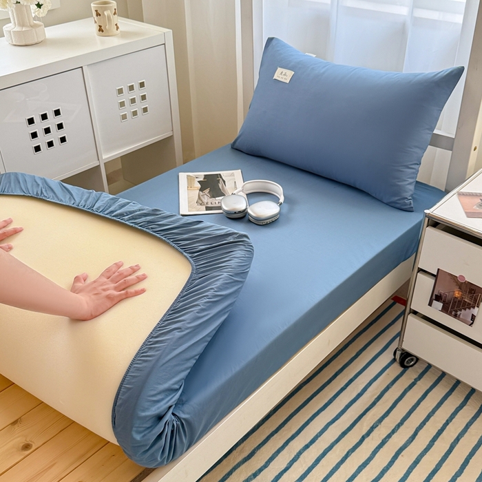 91家纺网 家纺一手货源 找家纺 眠博士 2025新款A类40支13372全棉纯棉纯色学生床三件套 宝蓝